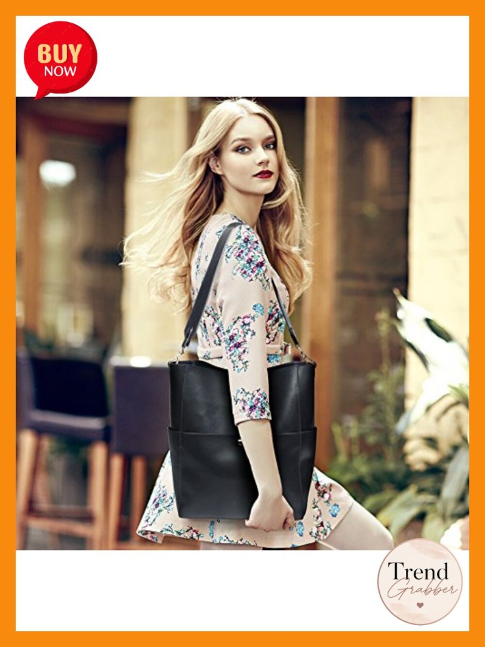 Top Layer Cowhide Leather Tote Bag with Removable Pouch Shoulder Bucket Bag